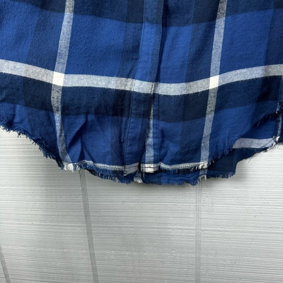 NWT Holding Horses Anthropologie Blue Plaid Half Button Raw Hem Tunic Top 2 - Picture 3 of 8